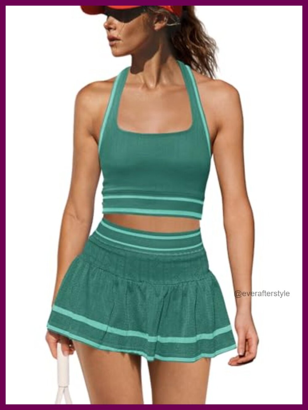 Yanekop Women's Tennis Skirt Set 2 Piece Seamless Workout Golf Outfit Crop Tank